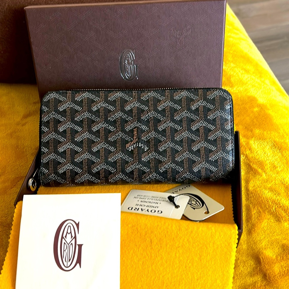 Goyard Zip GM herringbone long Wallet canvas leather